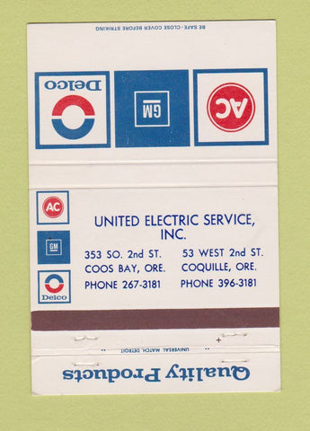 Matchbook Cover - AC Delco GM Parts Coos Bay Coquille OR 40 Strike