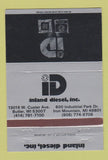 Matchbook Cover - Inland Diesel Butler WI Iron Mountain MI 40 Strike