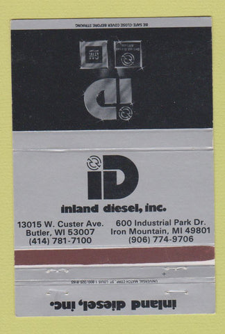 Matchbook Cover - Inland Diesel Butler WI Iron Mountain MI 40 Strike