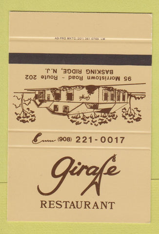 Matchbook Cover - Girafe Restaurant Basket Ridge NJ SAMPLE 40 Strike