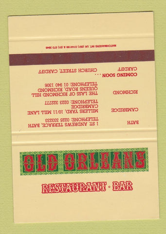 Matchbook Cover - New Orleans Restaurant Bath Cambridge UK WEAR SAMPLE 40 Strike
