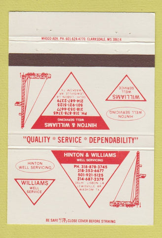 Matchbook Cover Hinton Williams Well Servicing Delhi Lisbon LA Waskom 40 Strike