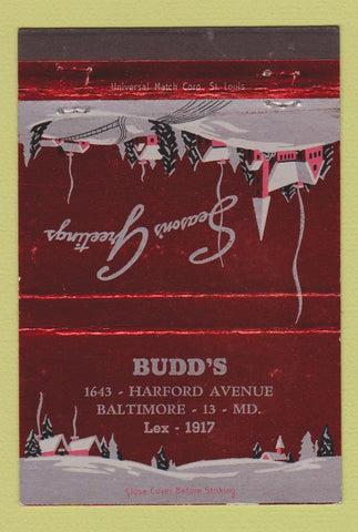 Matchbook Cover - Budd's Baltimore MD Christmas 40 Strike
