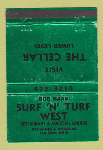Matchbook Cover Bob Haas Surf n Turf West Restaurant Toledo OH 40 Strike