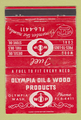 Matchbook Cover - Olympia Oil and Wood Olympia WA WEAR 40 Strike
