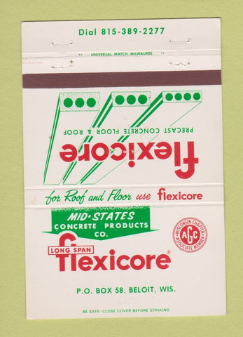 Matchbook Cover - Flexicore Concrete Flooring Roofing Beloit WI 40 Strike