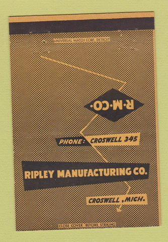 Matchbook Cover - Ripley Manufacturing Crowell MI 40 Strike