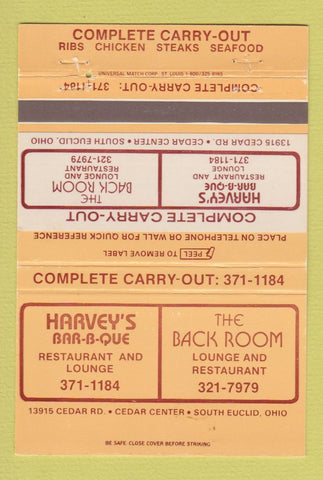 Matchbook Cover - Harvey's BBQ South Euclid OH 40 Strike