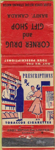 Matchbook Cover - Corner Drug Gift Shop Banff Canada POOR