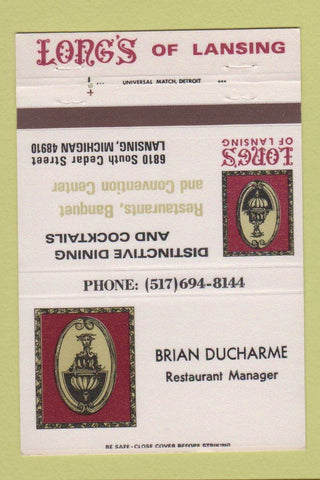 Matchbook Cover - Long's Restaurant Lansing MI 40 Strike