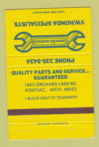 Matchbook Cover - Munk's Motors Pontiac MI 40 Strike