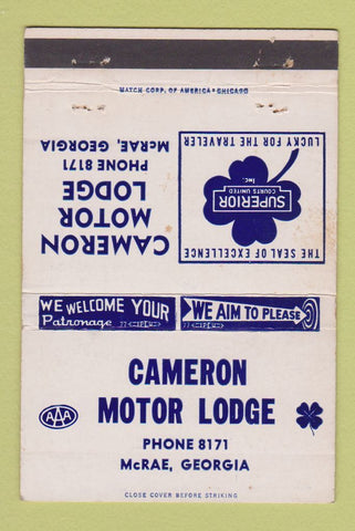 Matchbook Cover - Cameron Motor Lodge McRae GA 40 Strike