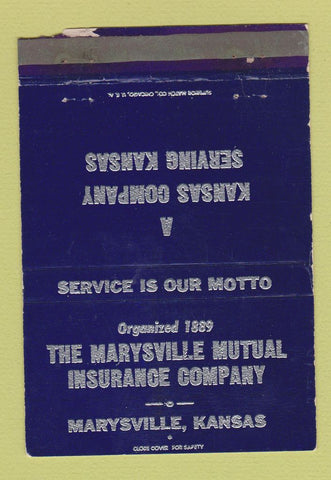 Matchbook Cover - Marysville Mutual Insurance KS WORN 40 Strike