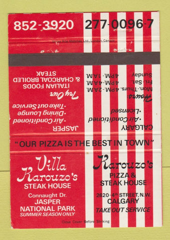 Matchbook Cover - Villa Karouzo's Steak House Calgary AB Pizza 40 Strike