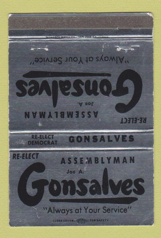 Matchbook Cover Jon Gonsalves Assembly Election Norwalk CA SILVER WEAR 40 Strike