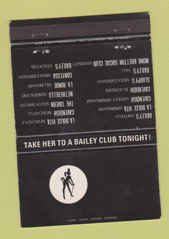 Matchbook Cover - Bailey Clubs UK England WEAR 40 Strike