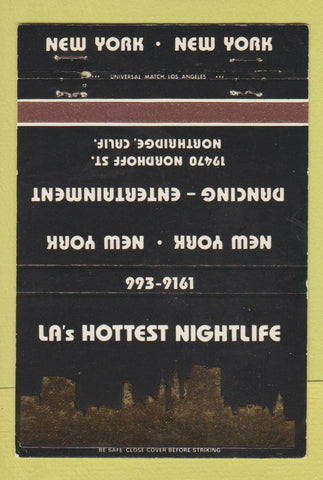 Matchbook Cover - New York New York Club Northridge CA 40 Strike