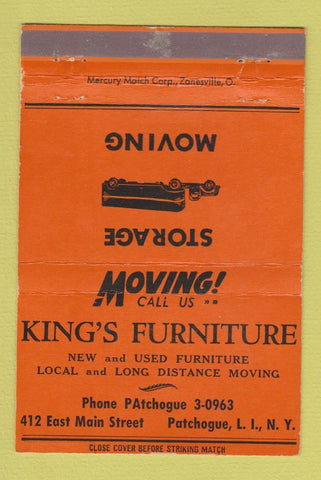 Matchbook Cover - King's Furniture Patchogue LI NY ORANGE 40 Strike