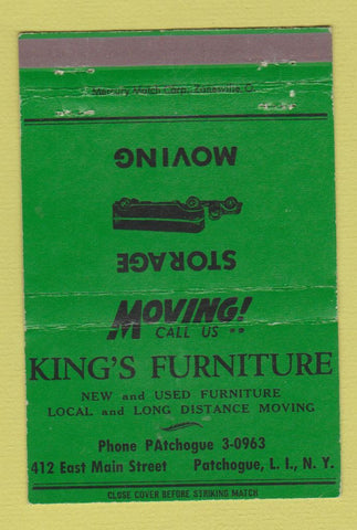 Matchbook Cover - King's Furniture Patchogue LI NY GREEN 40 Strike