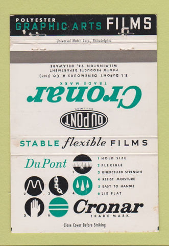 Matchbook Cover - Cronar Graphic Arts Films Wilmington DE 40 Strike