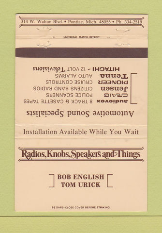 Matchbook Cover - Radios Knobs Speakers Pontiac MI WEAR 40 Strike