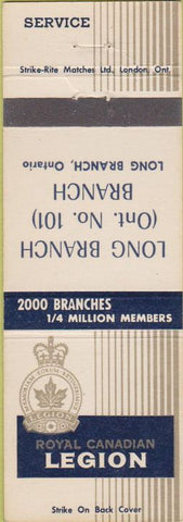 Matchbook Cover - Royal Canadian Legion Long Branch ON