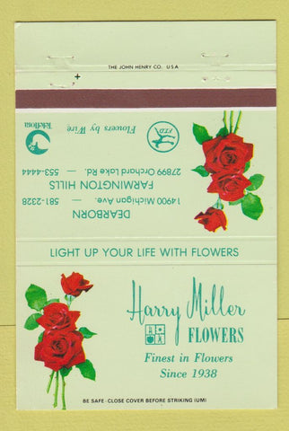 Matchbook Cover - Harry Miller Flowers Farmington Hills Dearborn MI 40 Strike