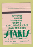 Matchbook Cover - Stakes Restaurant Bridgewater NJ 40 Strike