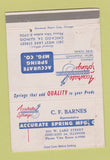 Matchbook Cover - Accurate Spring Chicago IL CF Barnes WEAR 40 Strike