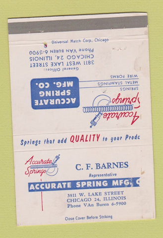 Matchbook Cover - Accurate Spring Chicago IL CF Barnes WEAR 40 Strike