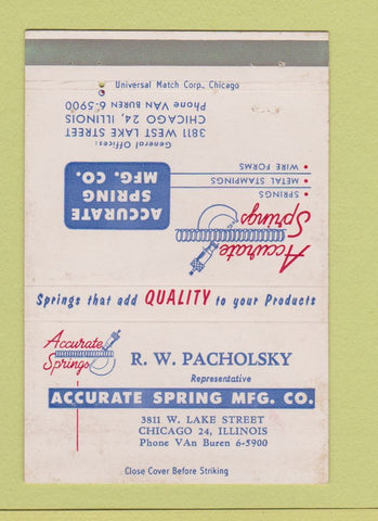 Matchbook Cover - Accurate Sporing RW Pacholsky Chicago IL 40 Strike