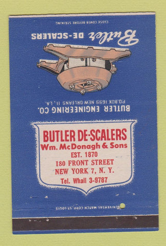 Matchbook Cover - Butler De-Scalers New York City Wm McDonagh 40 Strike