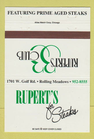 Matchbook Cover - Rupert's Steaks Rolling Meadows IL? 40 Strike