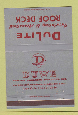 Matchbook Cover - Duwe DuLite Concrete Precast Oshkosh WI 40 Strike