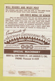 Matchbook Cover - Aircraft Engineering Los Angeles CA Will Rogers  40 Strike