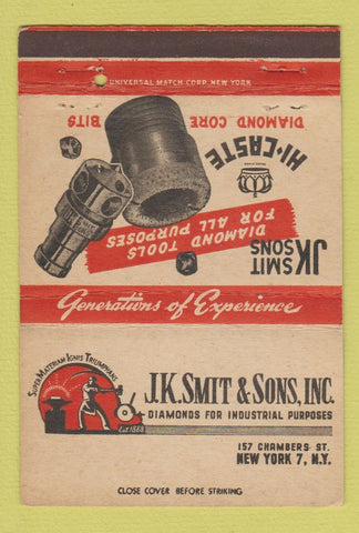 Matchbook Cover - JK Smith & Sons Diamond Tools New York City 40 Strike