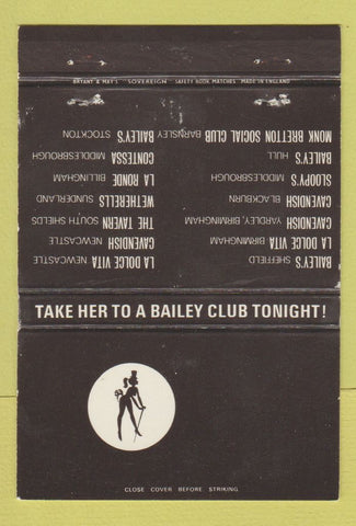 Matchbook Cover - Bailey Clubs UK England 40 Strike