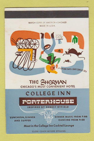 Matchbook Cover - Sherman Hotel Chicago IL Porterhouse SAMPLE WEAR 40 Strike