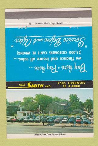 Matchbook Cover - Gale Smith Automobiles Detroit MI 40 Strike