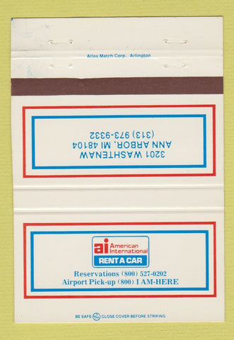 Matchbook Cover - American International Car Rentals Ann Arbor MI 40 Strike