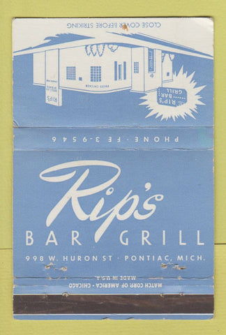 Matchbook Cover - Rip's Bar Grill Pontiac MI WEAR 40 Strike