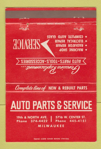Matchbook Cover - Auto Parts Service Milwaukee WI #1 40 Strike