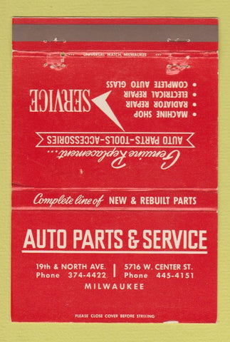Matchbook Cover - Auto Parts Service Milwaukee WI #2 40 Strike