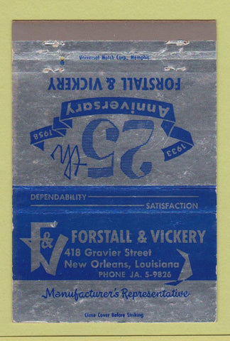 Matchbook Cover - Forstall & Vickery New Orleans LA fittings tube WEAR 40 Strike
