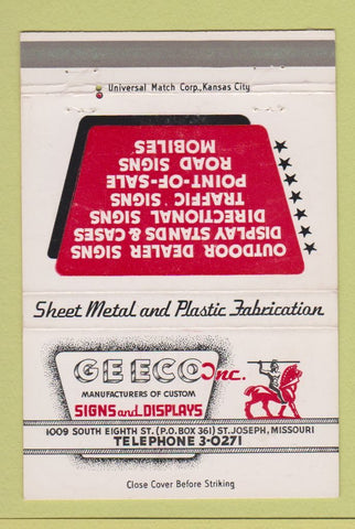 Matchbook Cover - Geeco Signs Displays St Joseph MO 40 Strike