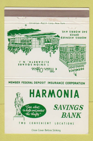 Matchbook Cover - Harmonia Savings Bank Elizabeth NJ 40 Strike