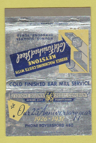Matchbook Cover - Keystone Drawn Steel Spring City PA 1951 WORN 40 Strike