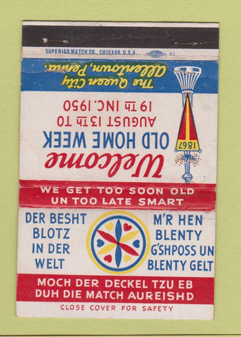 Matchbook Cover - Old Home Week Allentown PA 1950 WEAR 40 Strike