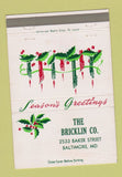 Matchbook Cover - Bricklin Company Baltimore MD Christmas 40 Strike