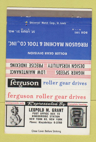 Matchbook Cover - Ferguson Roller Gear Drives New York City  40 Strike